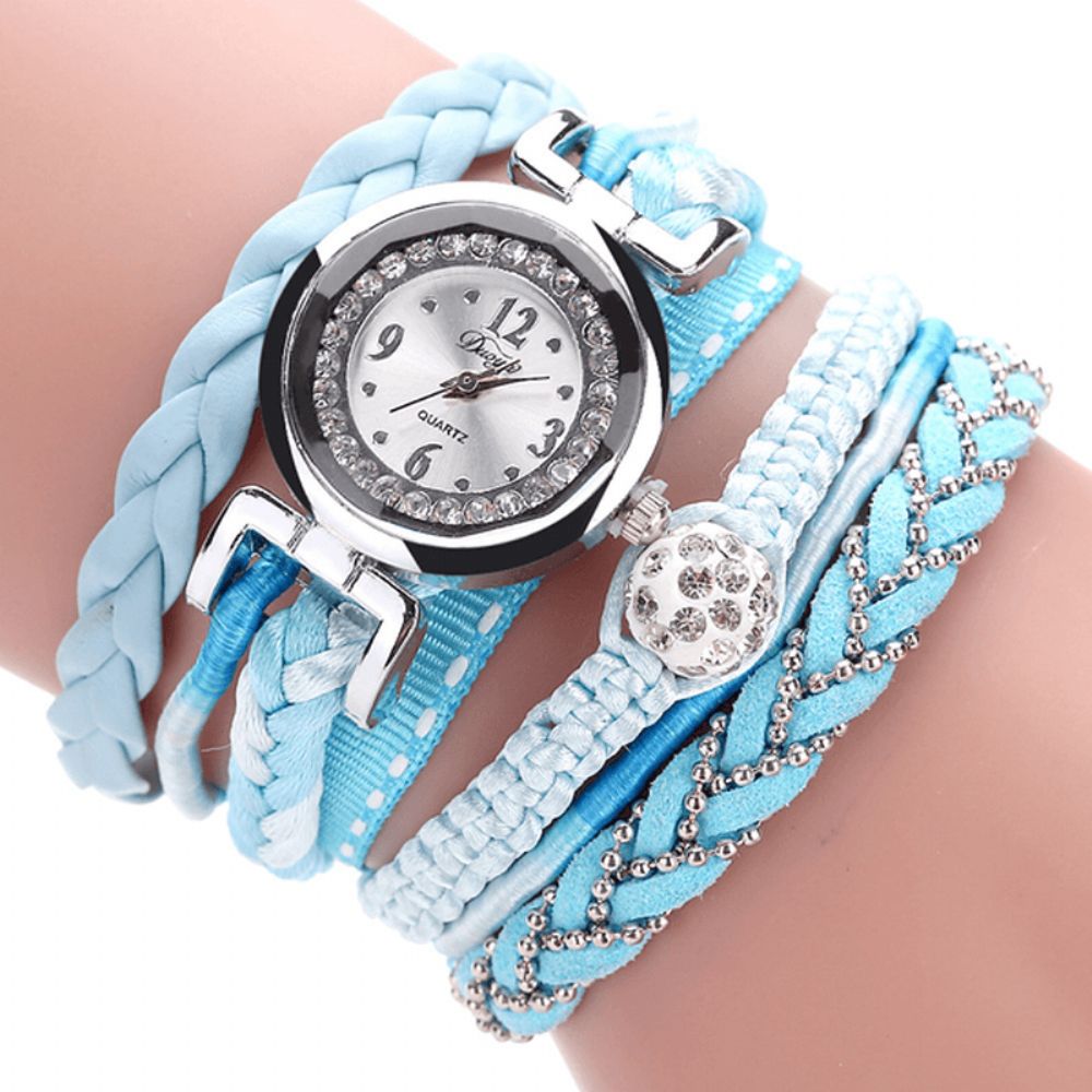 Duoya Dy080 Modieuze Fijne Lederen Band Kronkelende Dames Armband Horloge Gevlochten Quartz Horloges