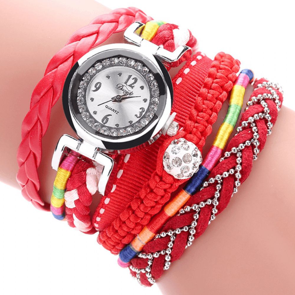 Duoya Dy080 Modieuze Fijne Lederen Band Kronkelende Dames Armband Horloge Gevlochten Quartz Horloges