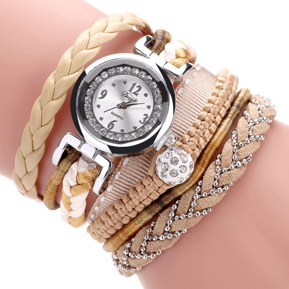 Duoya Dy080 Modieuze Fijne Lederen Band Kronkelende Dames Armband Horloge Gevlochten Quartz Horloges