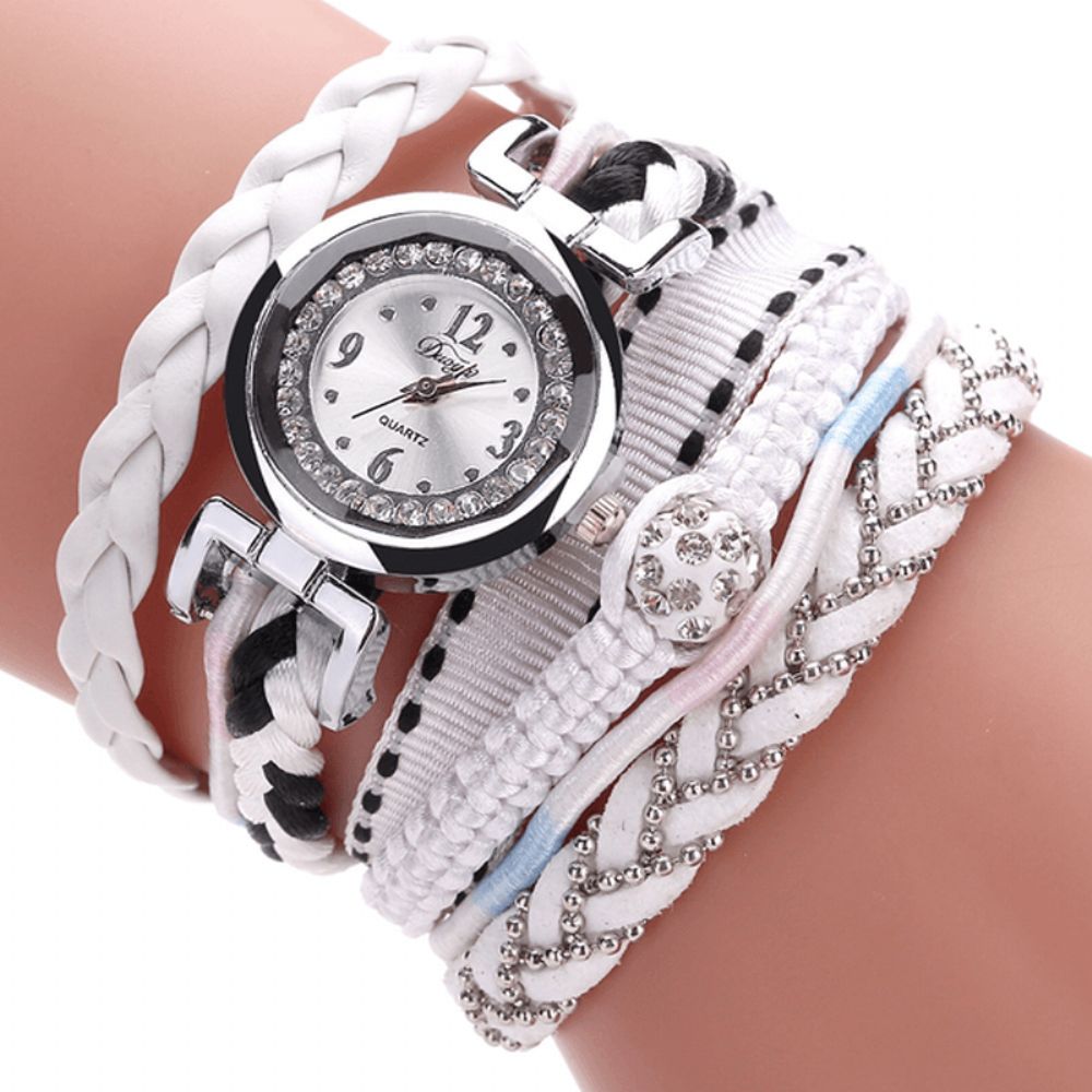 Duoya Dy080 Modieuze Fijne Lederen Band Kronkelende Dames Armband Horloge Gevlochten Quartz Horloges