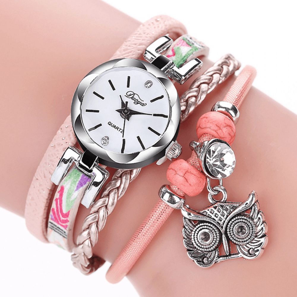 Duoya Leuke Stijl Uil Hanger Dames Armband Horloge Mode Dames Polshorloge