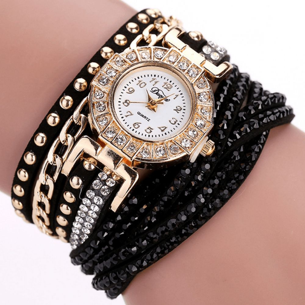 Duoya Luxe Nation Style Crystal Gouden Armband Horloge Dames Vintage Quartz Horloges