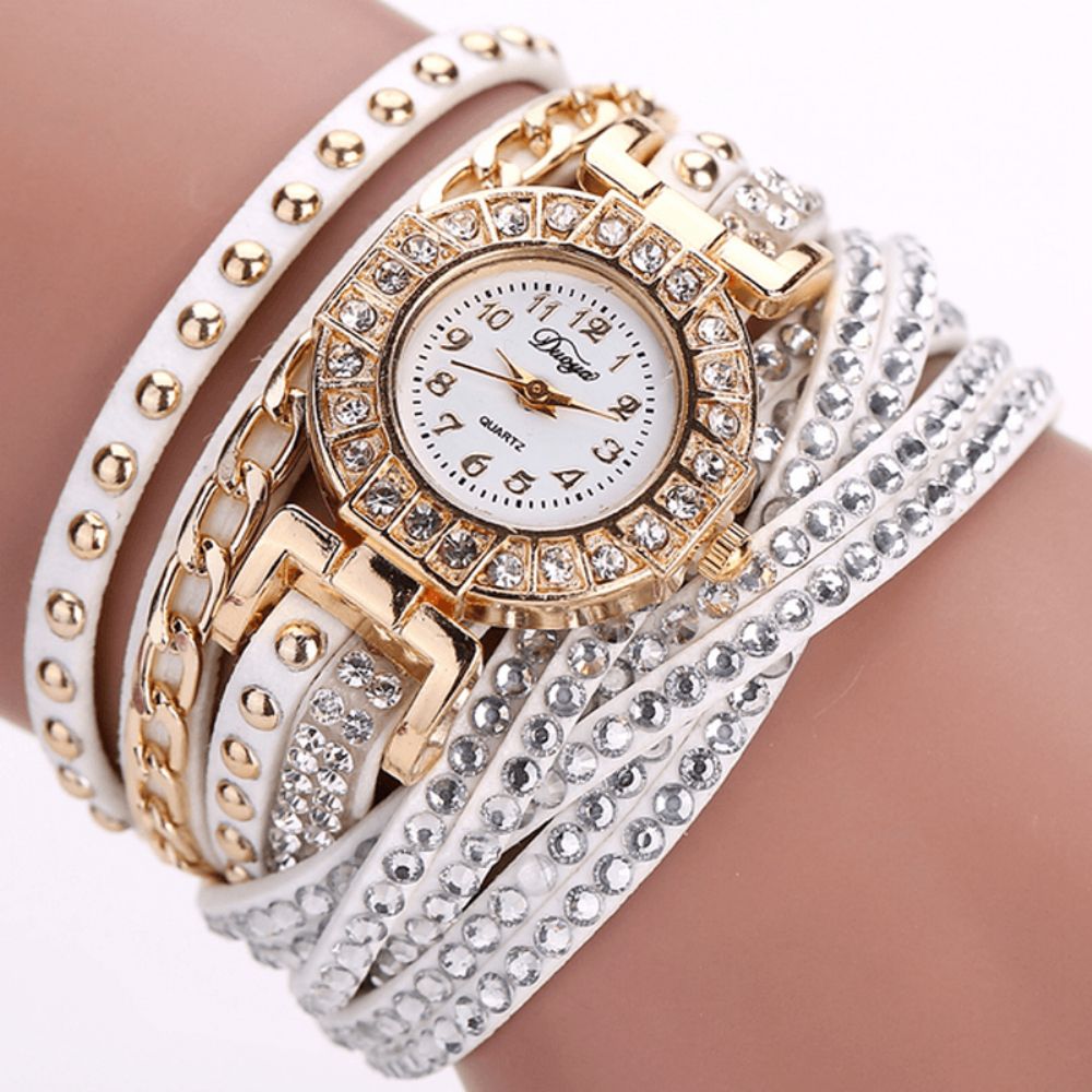 Duoya Luxe Nation Style Crystal Gouden Armband Horloge Dames Vintage Quartz Horloges