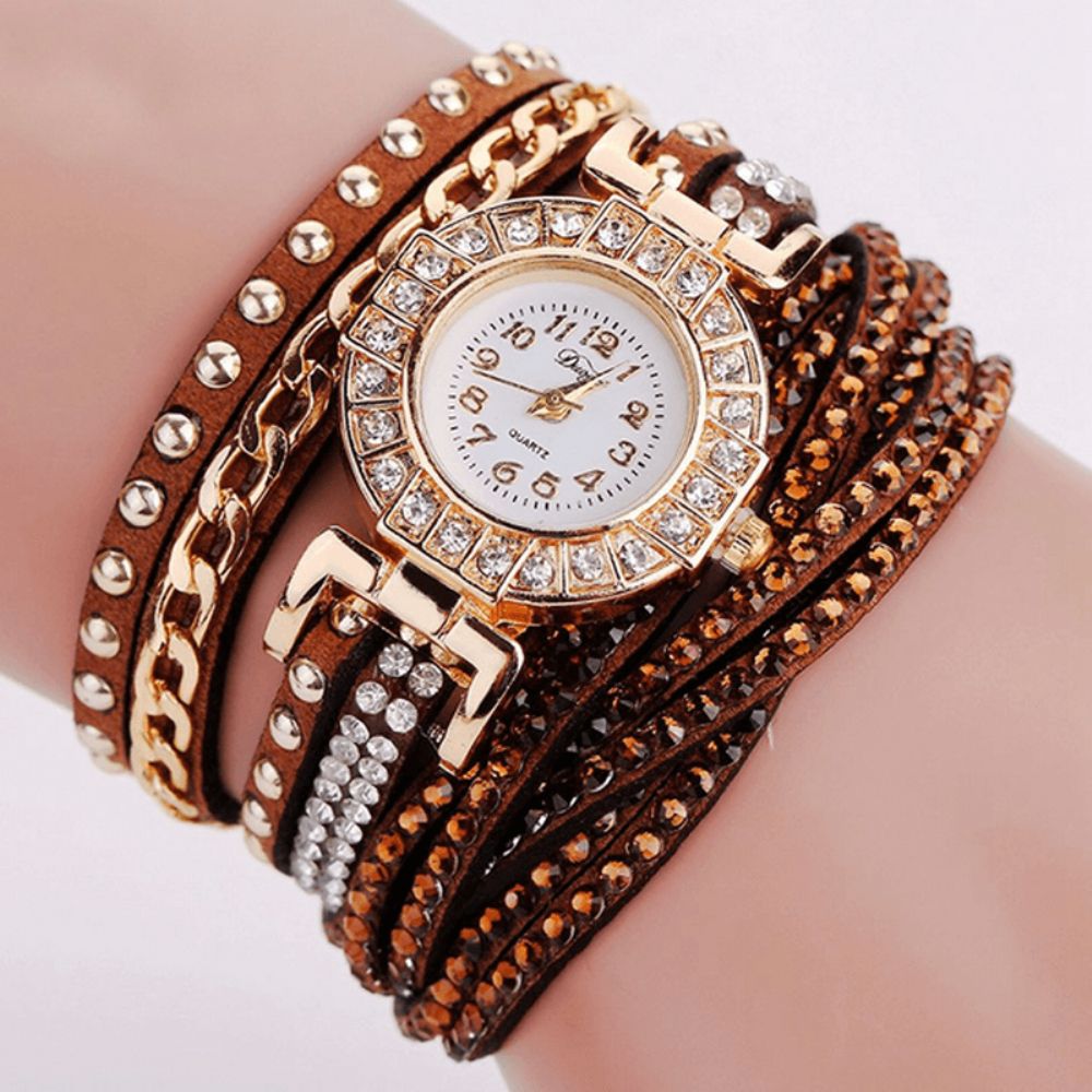 Duoya Luxe Nation Style Crystal Gouden Armband Horloge Dames Vintage Quartz Horloges