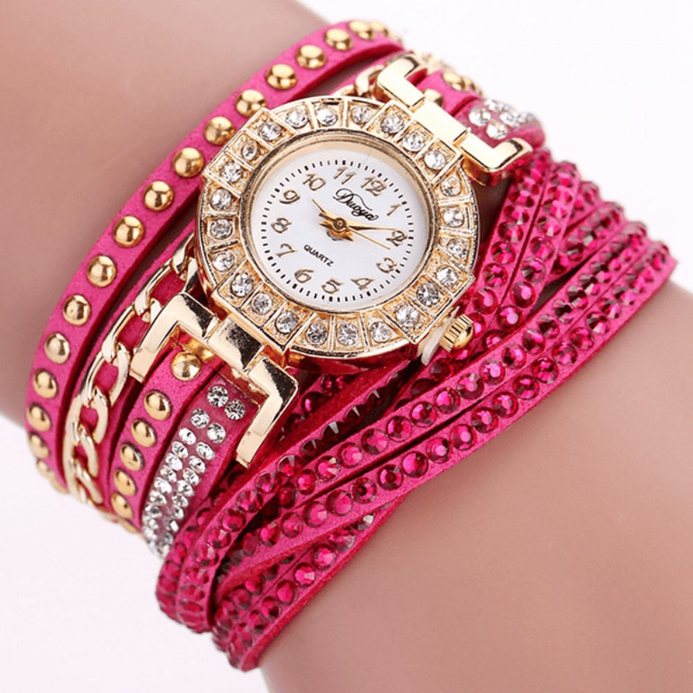 Duoya Luxe Nation Style Crystal Gouden Armband Horloge Dames Vintage Quartz Horloges