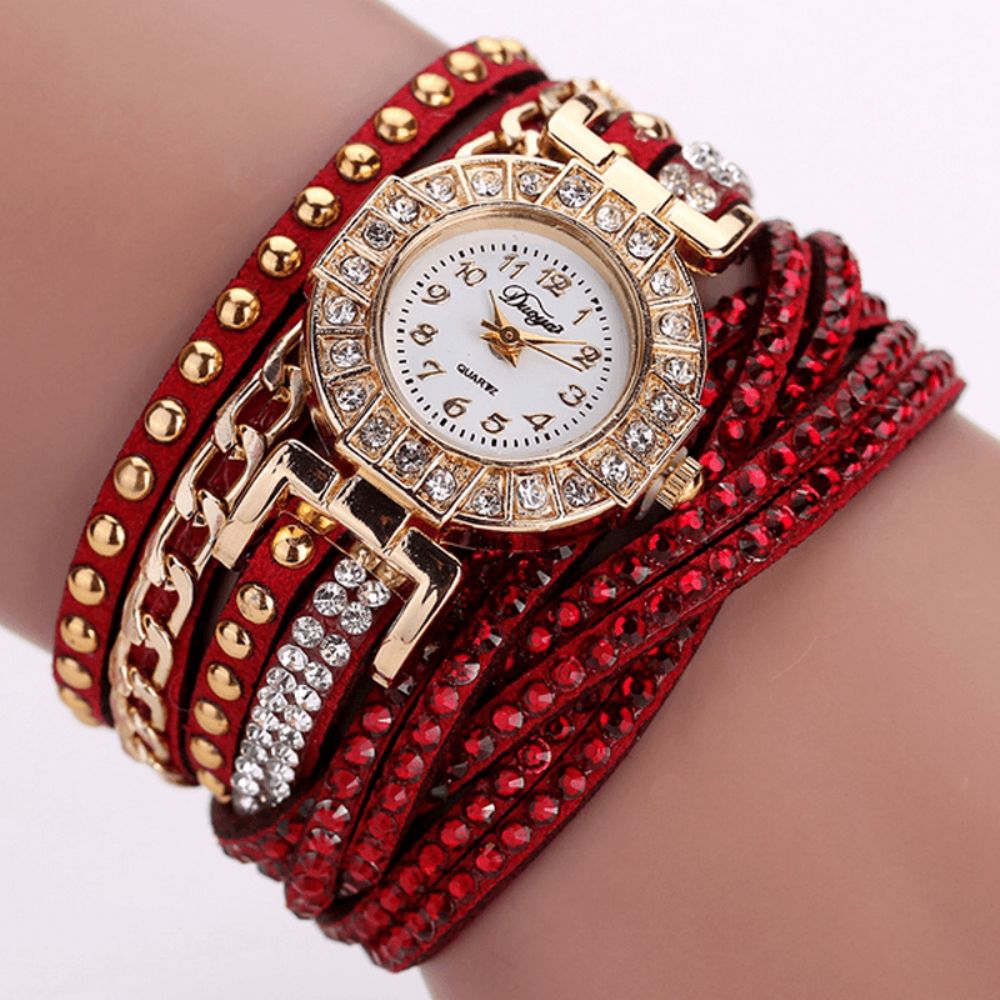 Duoya Luxe Nation Style Crystal Gouden Armband Horloge Dames Vintage Quartz Horloges