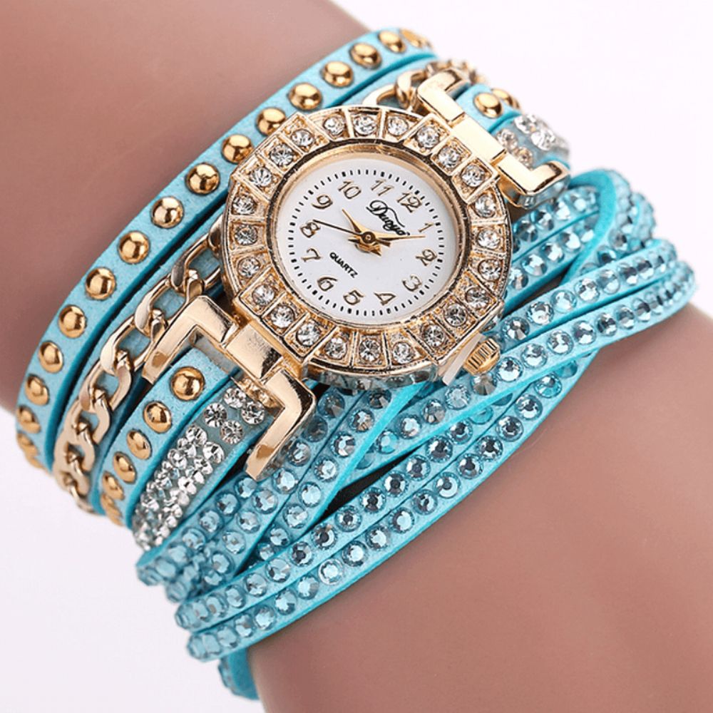 Duoya Luxe Nation Style Crystal Gouden Armband Horloge Dames Vintage Quartz Horloges