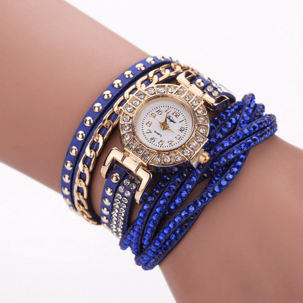 Duoya Luxe Nation Style Crystal Gouden Armband Horloge Dames Vintage Quartz Horloges