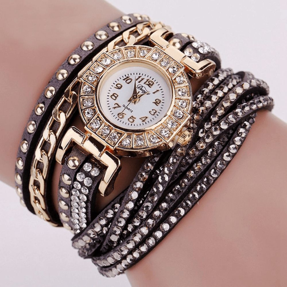 Duoya Luxe Nation Style Crystal Gouden Armband Horloge Dames Vintage Quartz Horloges