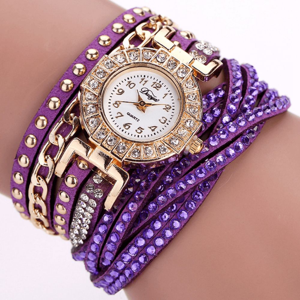 Duoya Luxe Nation Style Crystal Gouden Armband Horloge Dames Vintage Quartz Horloges