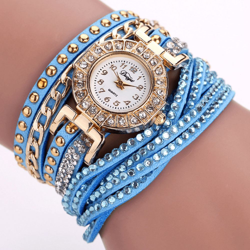 Duoya Luxe Nation Style Crystal Gouden Armband Horloge Dames Vintage Quartz Horloges