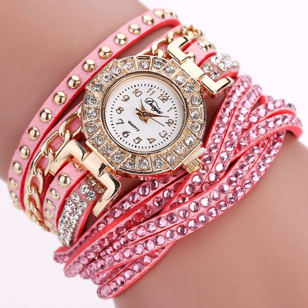 Duoya Luxe Nation Style Crystal Gouden Armband Horloge Dames Vintage Quartz Horloges