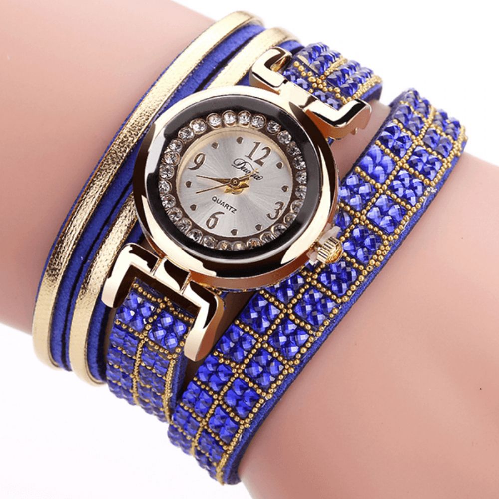 Duoya Mode Style Lederen Band Armband Winding Steentjes Wijzerplaat Quartz Moement Dameshorloges