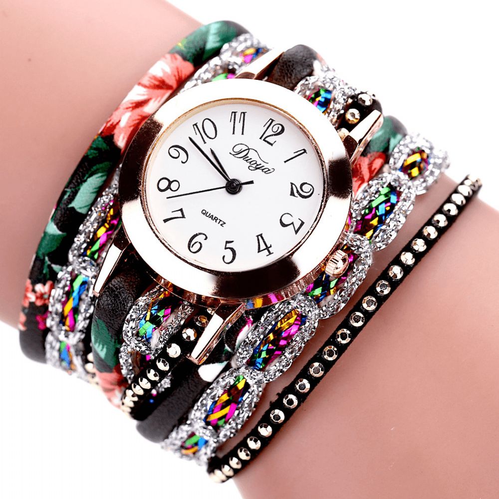 Duoya Retro Style Dames Armband Horloge Strass Quartz Horloge