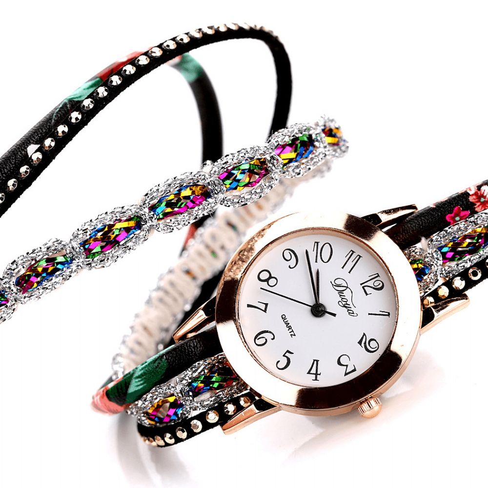 Duoya Retro Style Dames Armband Horloge Strass Quartz Horloge