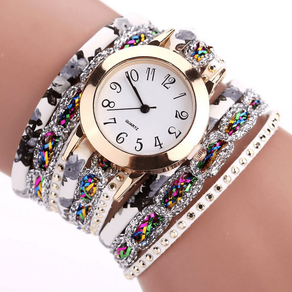 Duoya Retro Style Dames Armband Horloge Strass Quartz Horloge