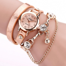 Duoya Retro Style Hanger Armband Horloge Rose Gouden Kast Lederen Band Quartz Horloges