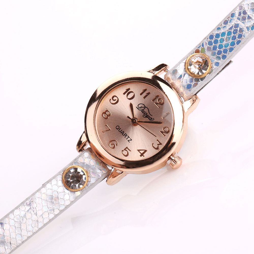 Duoya Retro Style Hanger Armband Horloge Rose Gouden Kast Lederen Band Quartz Horloges