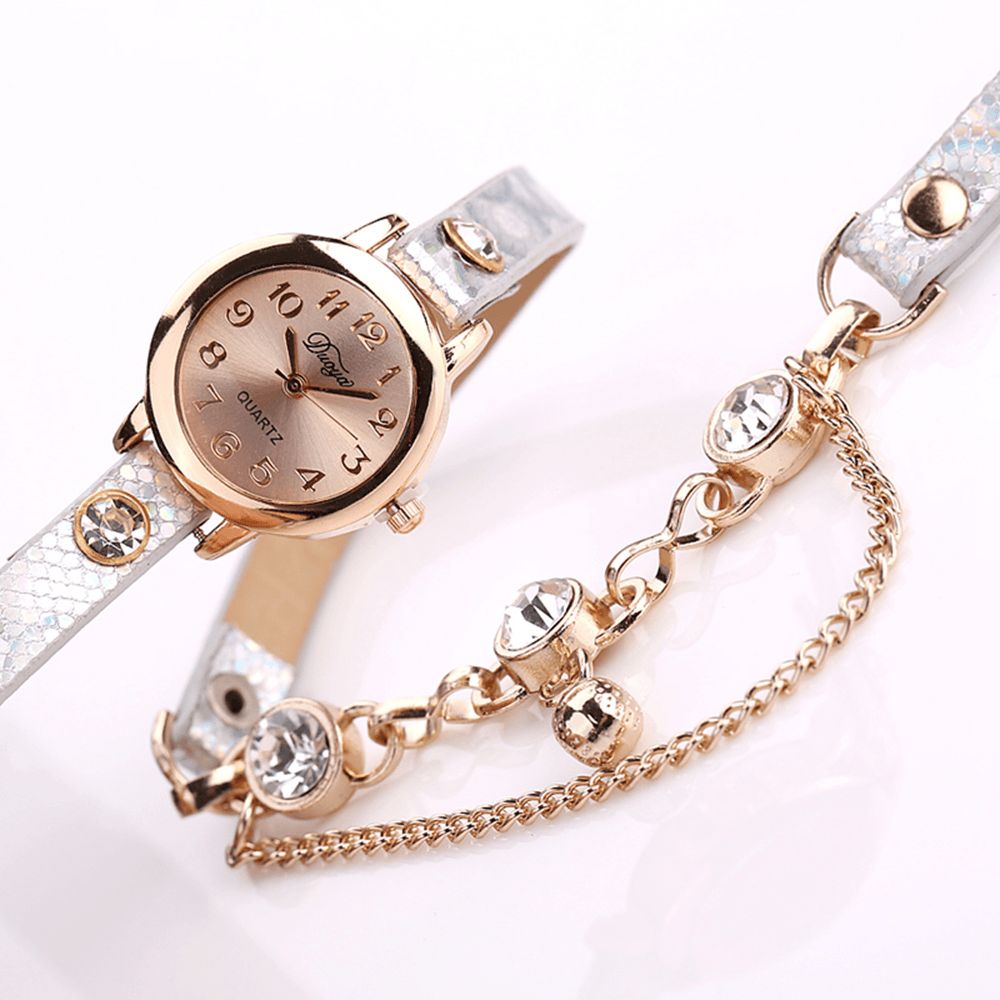 Duoya Retro Style Hanger Armband Horloge Rose Gouden Kast Lederen Band Quartz Horloges