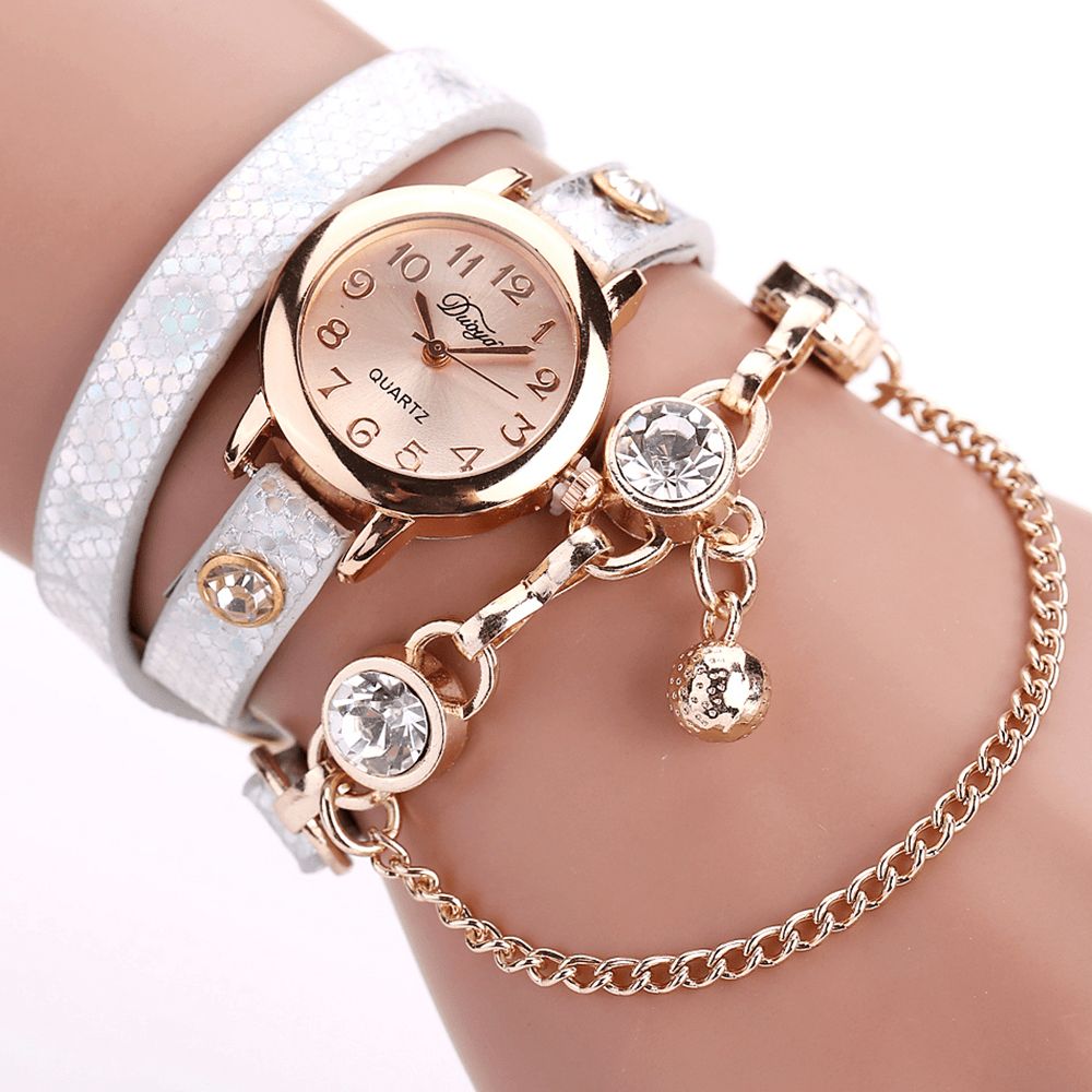 Duoya Retro Style Hanger Armband Horloge Rose Gouden Kast Lederen Band Quartz Horloges