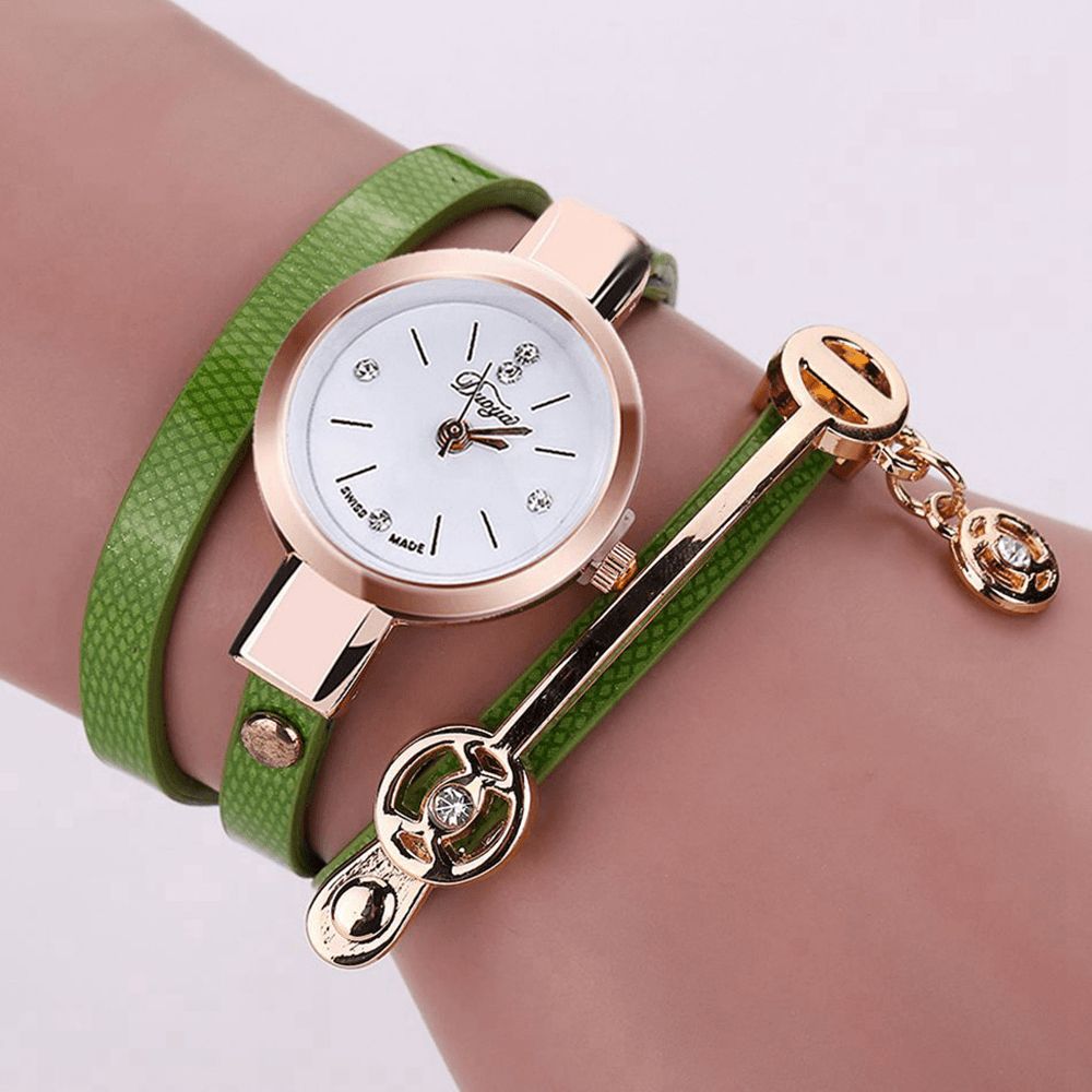 Duoya Xr1297 Mode Casual Dames Diamand Pu Lederen Band Dames Armband Horloge Quartz Horloge