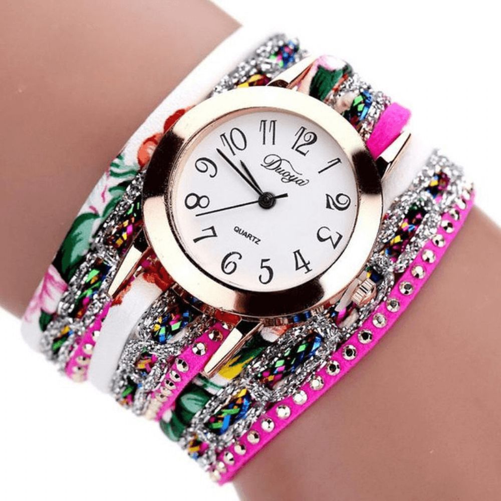 Duoya Xr1886 Retro Style Armband Horloge Bloem Foto Dames Quartz Horloges