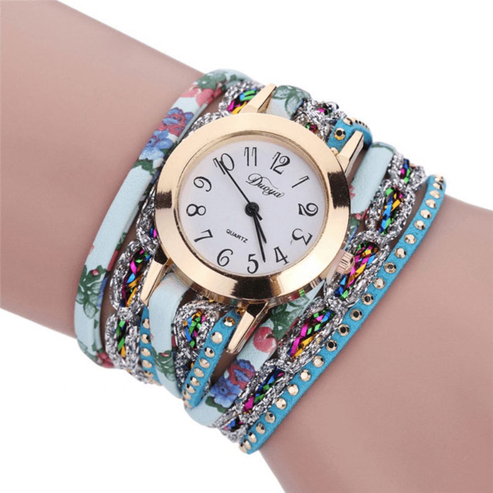 Duoya Xr1886 Retro Style Armband Horloge Bloem Foto Dames Quartz Horloges