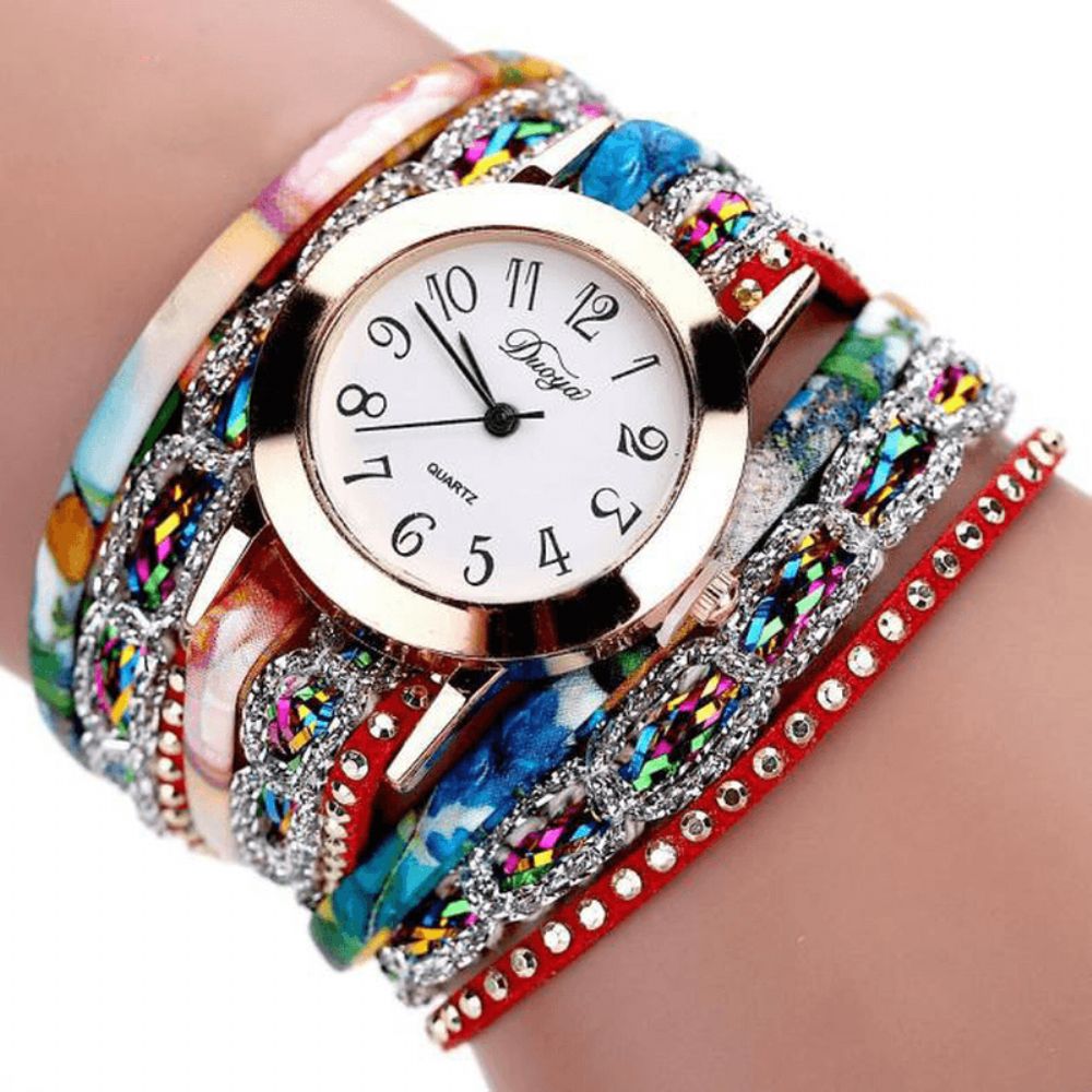 Duoya Xr1886 Retro Style Armband Horloge Bloem Foto Dames Quartz Horloges