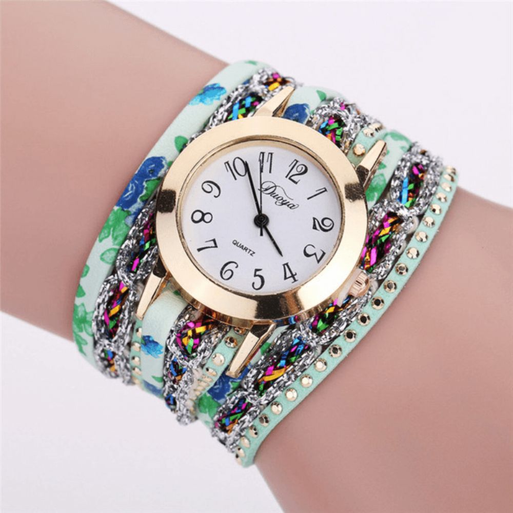 Duoya Xr1886 Retro Style Armband Horloge Bloem Foto Dames Quartz Horloges