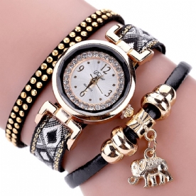 Duoya Xr1889 Modieuze Gouden Olifant Dames Armband Horloge Lederen Band Quartz Horloges