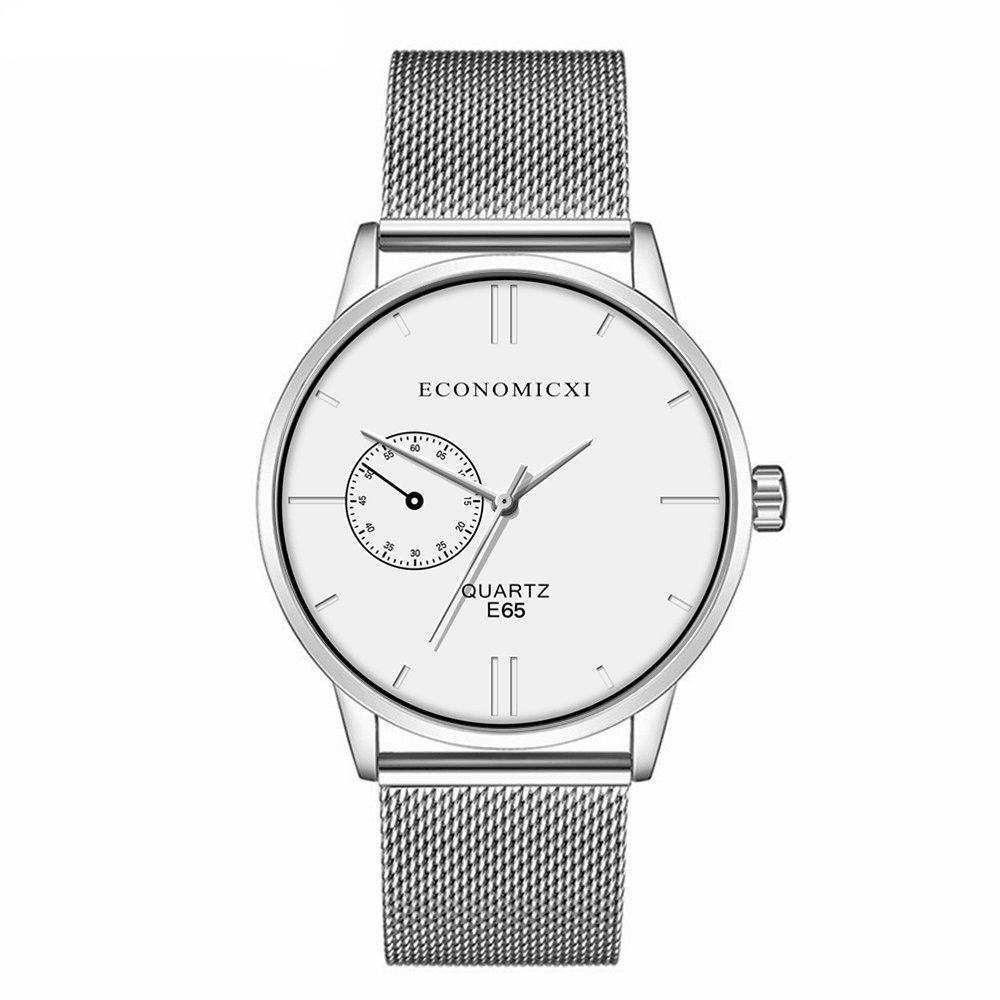 Economicxi E65 Casual Stijl Ultradunne Heren Polshorloge Mesh Stalen Band Quartz Horloges