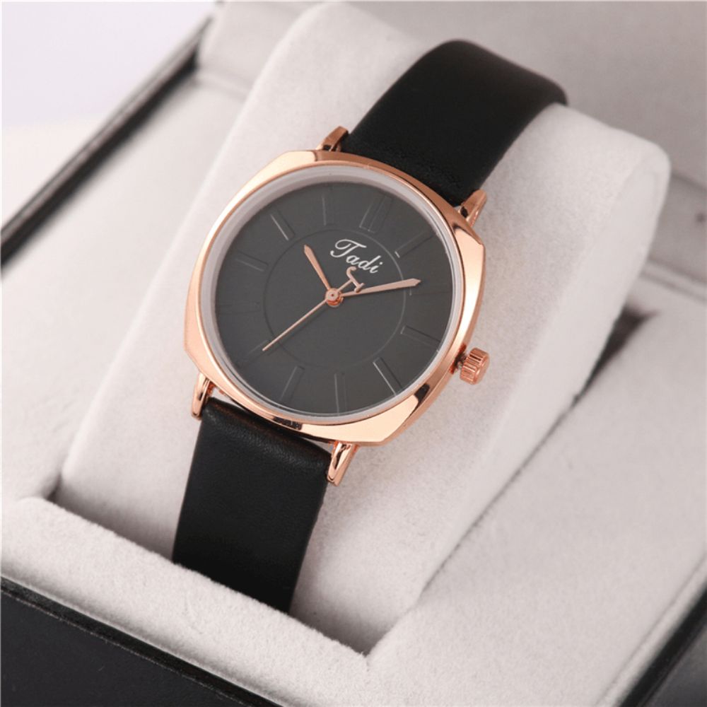 Eenvoudige Elegante Trendy Dames Horloge Rose Goud Legering Case Lederen Band Vrouwelijke Quartz Horloges