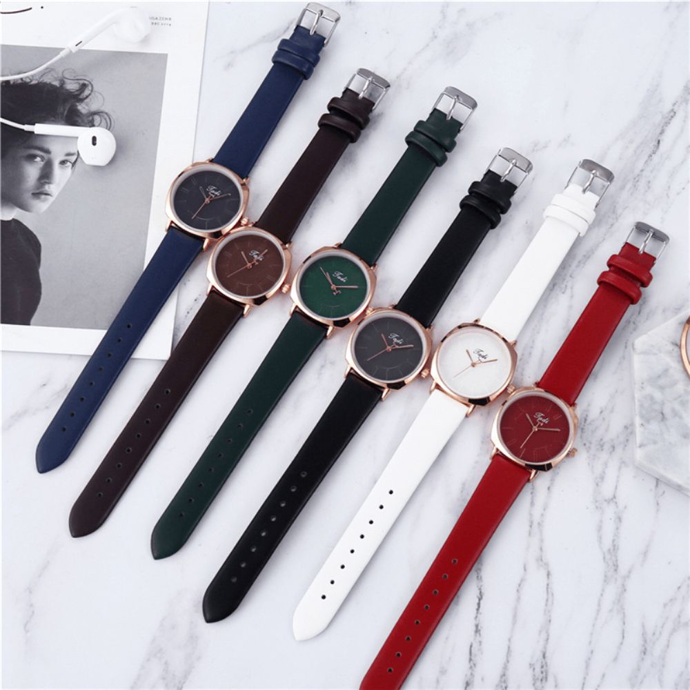 Eenvoudige Elegante Trendy Dames Horloge Rose Goud Legering Case Lederen Band Vrouwelijke Quartz Horloges