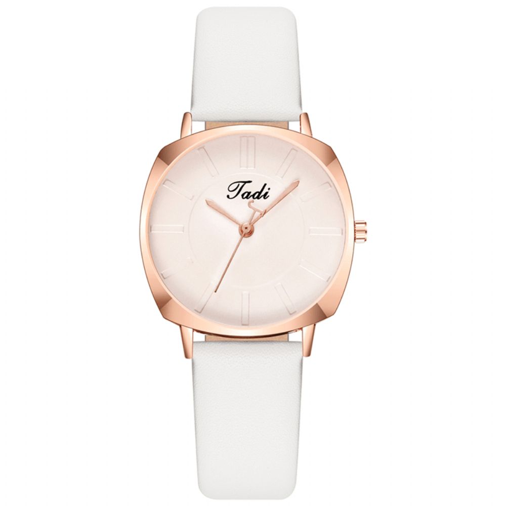 Eenvoudige Elegante Trendy Dames Horloge Rose Goud Legering Case Lederen Band Vrouwelijke Quartz Horloges