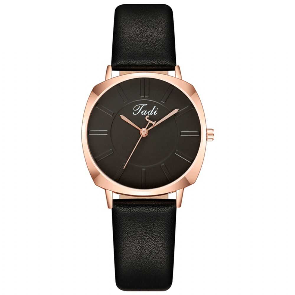 Eenvoudige Elegante Trendy Dames Horloge Rose Goud Legering Case Lederen Band Vrouwelijke Quartz Horloges