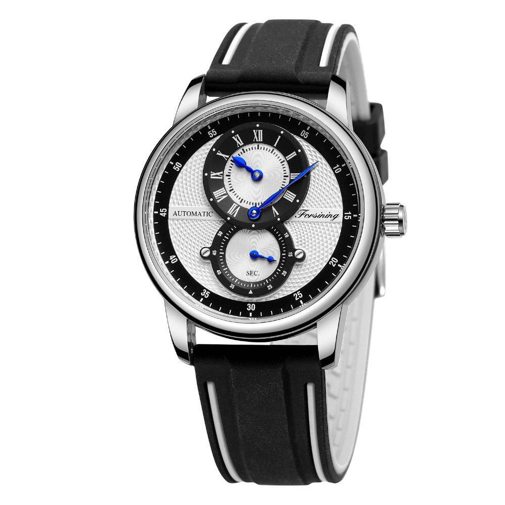 Forsining 8203 Sport Casual Multifunctionele Wijzerplaat Siliconen Band Heren 3Atm Waterdicht Automatisch Mechanisch Horloge