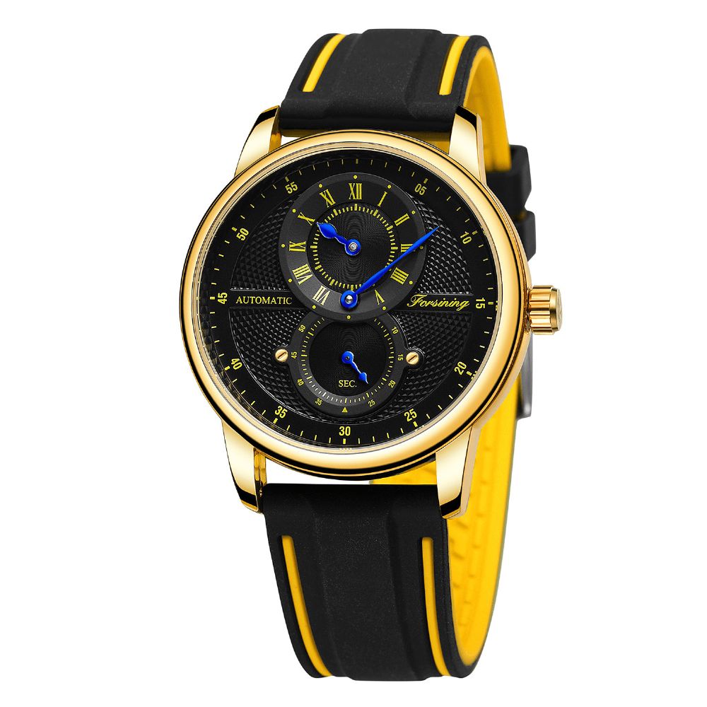 Forsining 8203 Sport Casual Multifunctionele Wijzerplaat Siliconen Band Heren 3Atm Waterdicht Automatisch Mechanisch Horloge