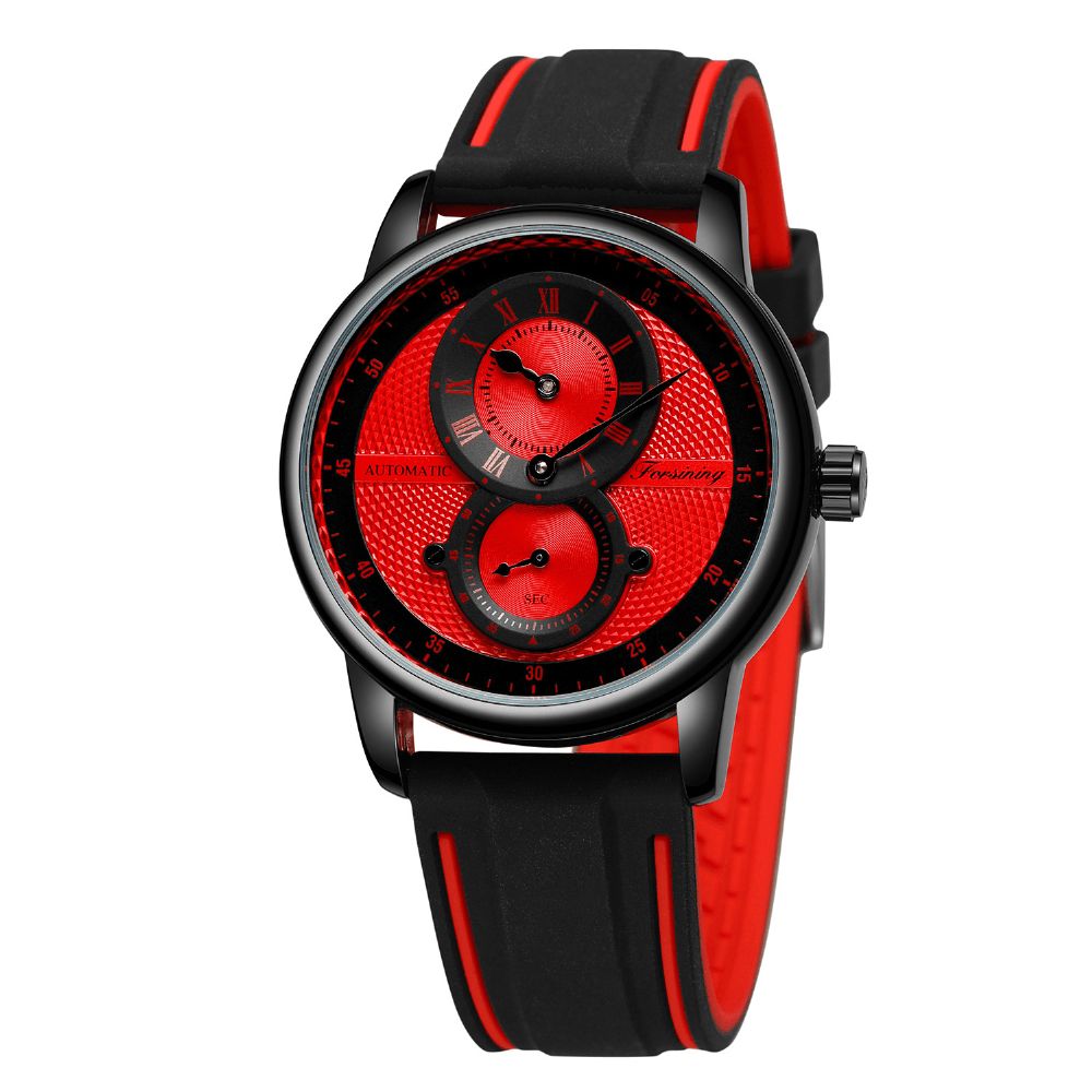 Forsining 8203 Sport Casual Multifunctionele Wijzerplaat Siliconen Band Heren 3Atm Waterdicht Automatisch Mechanisch Horloge