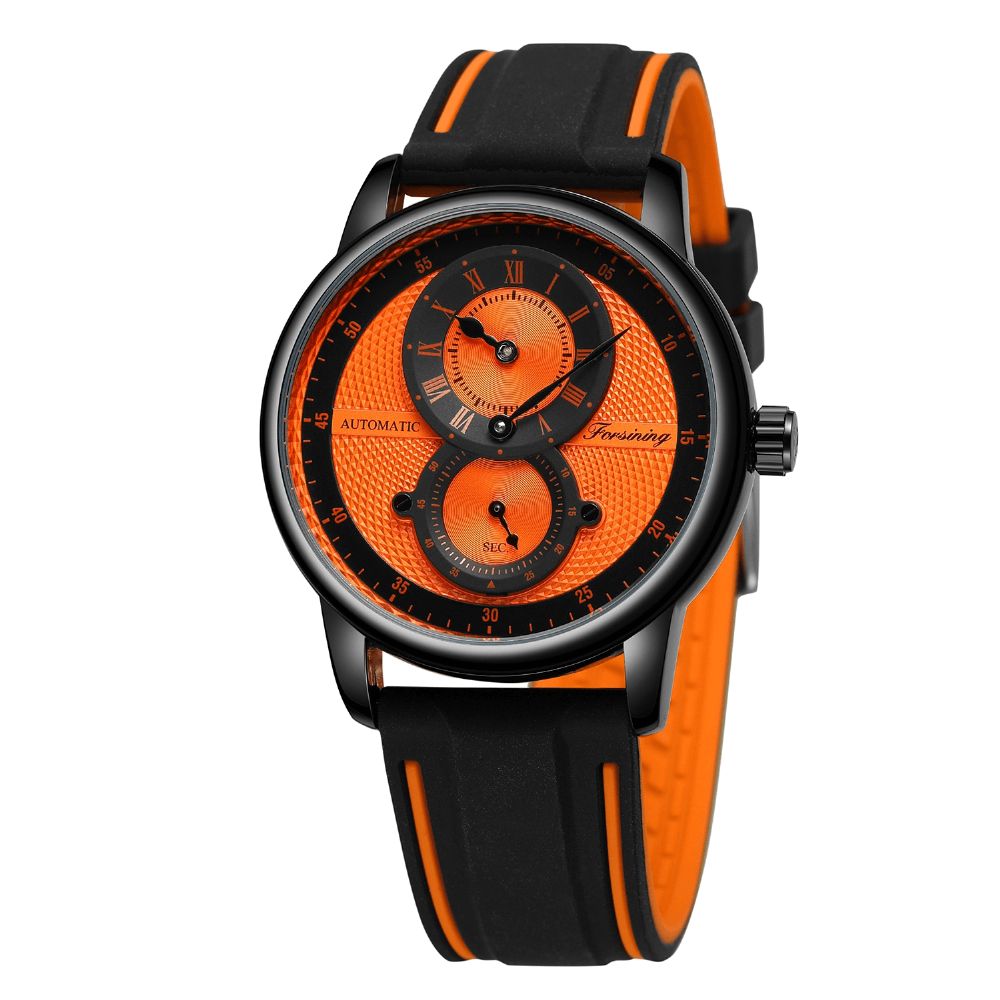 Forsining 8203 Sport Casual Multifunctionele Wijzerplaat Siliconen Band Heren 3Atm Waterdicht Automatisch Mechanisch Horloge