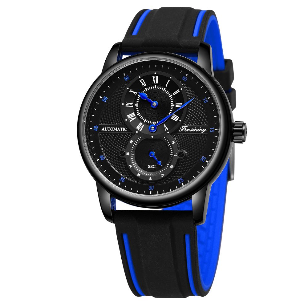 Forsining 8203 Sport Casual Multifunctionele Wijzerplaat Siliconen Band Heren 3Atm Waterdicht Automatisch Mechanisch Horloge