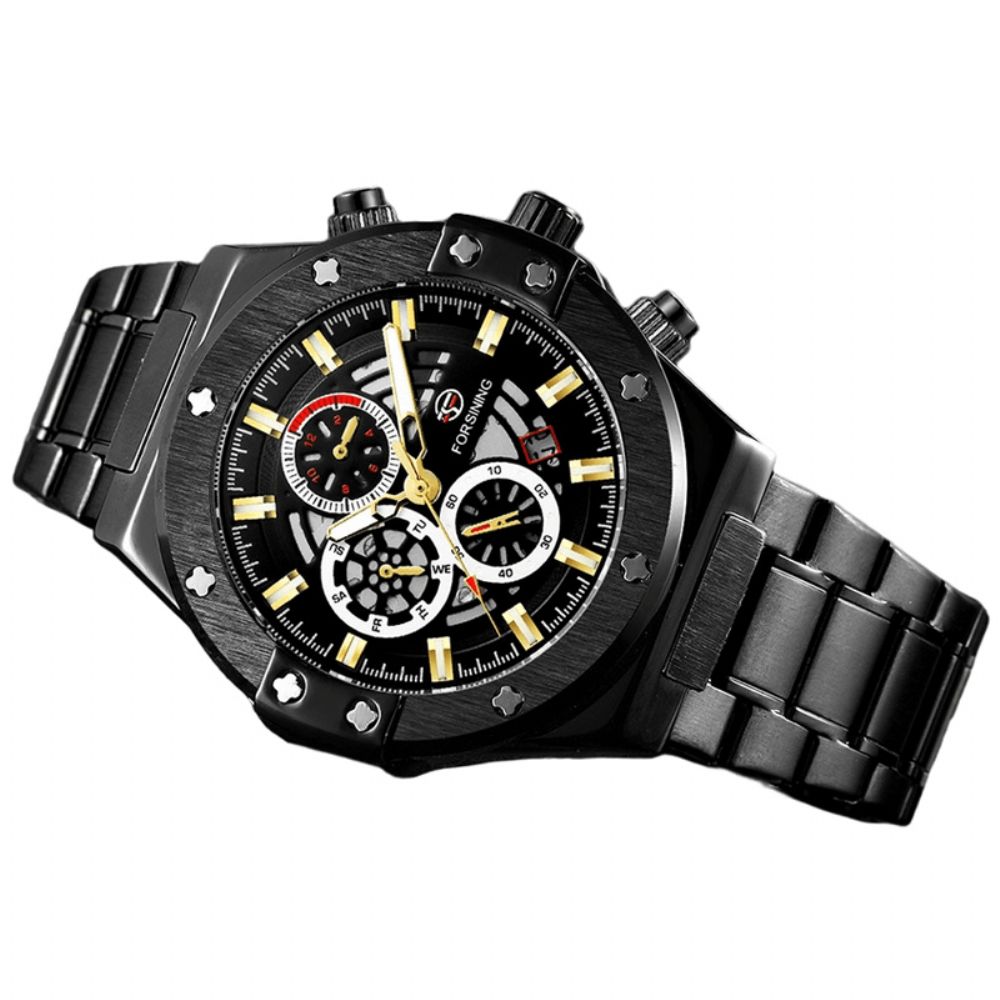 Forsining Fsg6914 Mode Heren Automatisch Horloge Lichtgevende Datum Weekweergave 3Atm Waterdicht Mechanisch Horloge