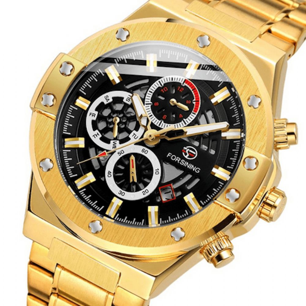 Forsining Fsg6914 Mode Heren Automatisch Horloge Lichtgevende Datum Weekweergave 3Atm Waterdicht Mechanisch Horloge