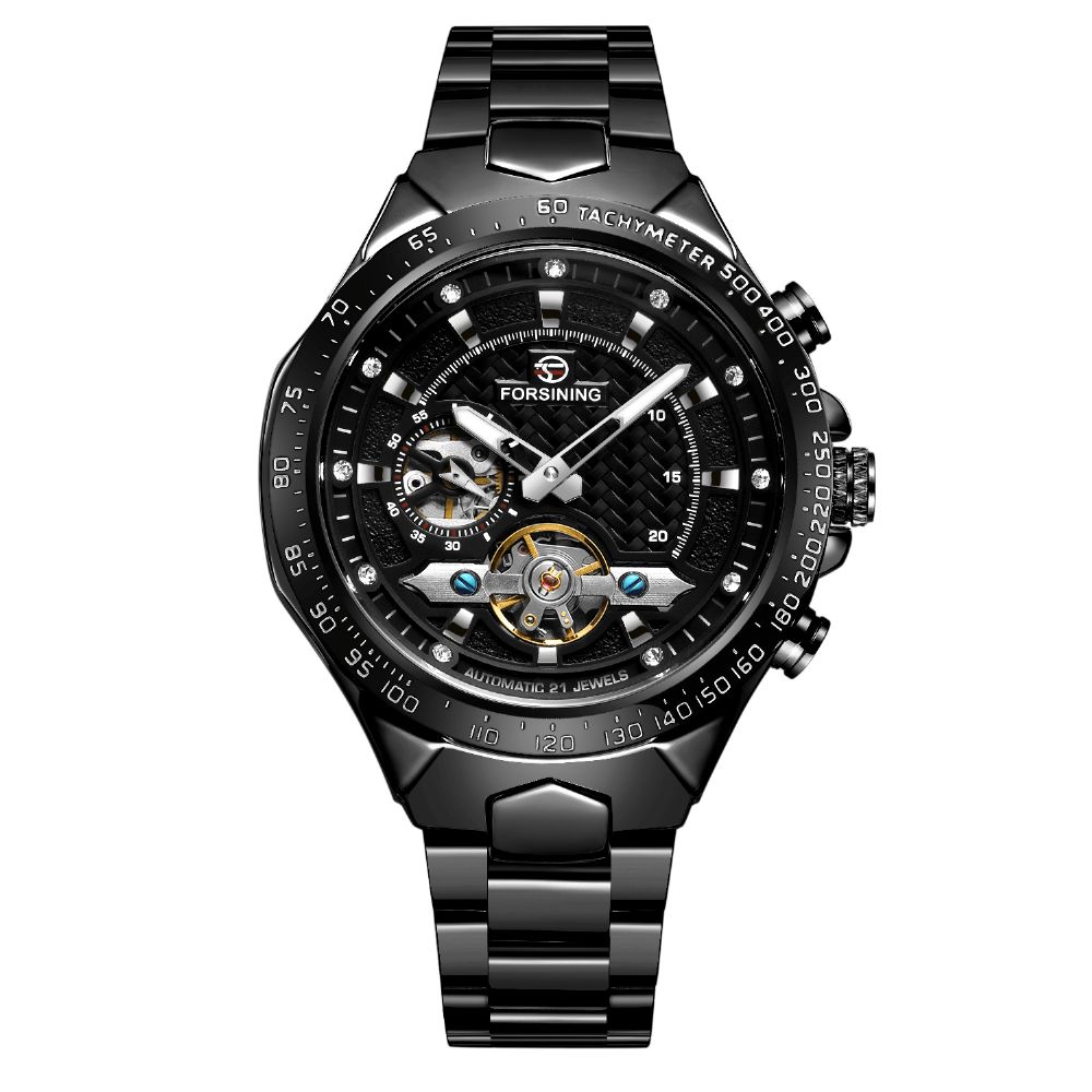 Forsining Fsg8204 Mode Heren Automatisch Horloge Lichtgevend Display Waterdicht Roestvrij Stalen Band Mechanisch Horloge