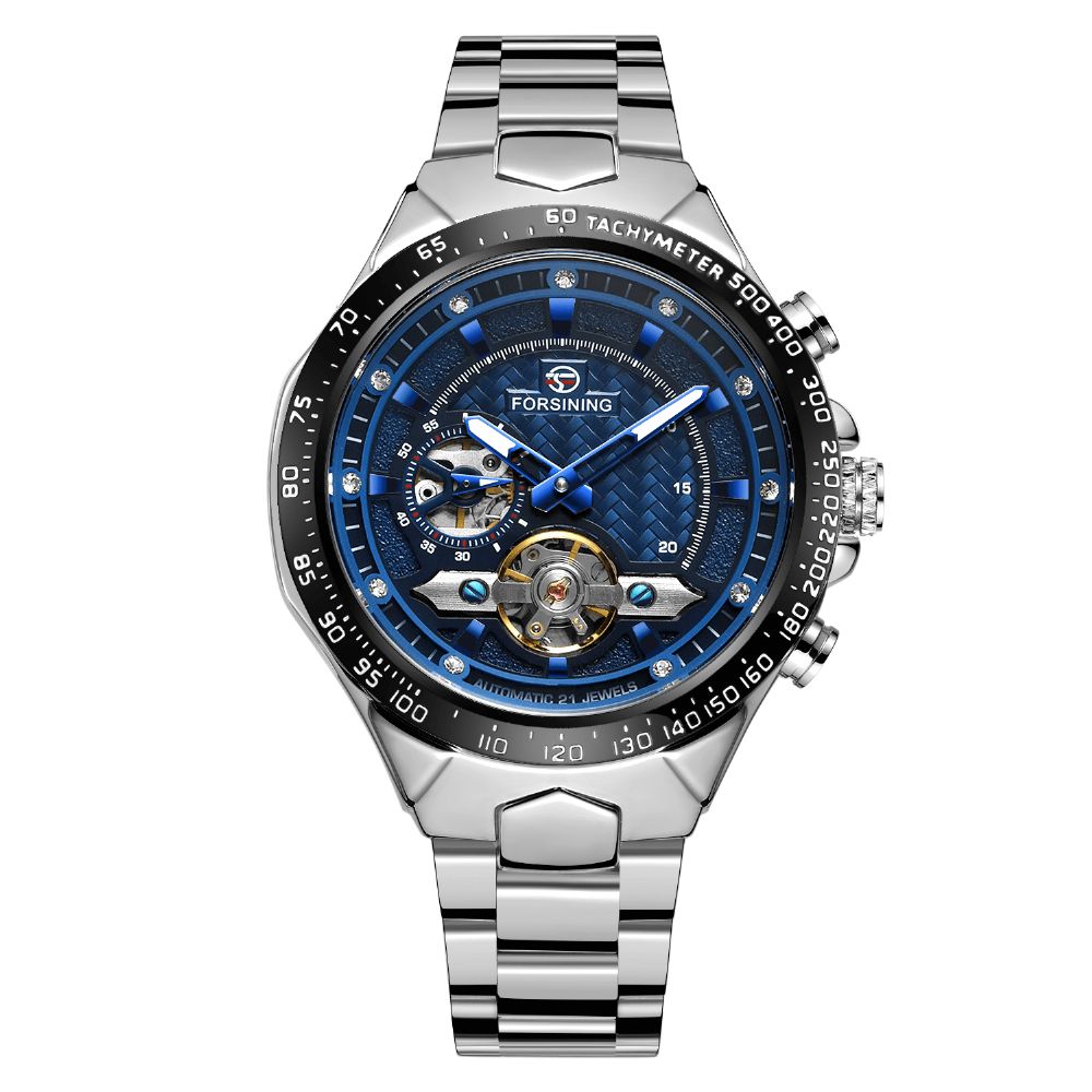 Forsining Fsg8204 Mode Heren Automatisch Horloge Lichtgevend Display Waterdicht Roestvrij Stalen Band Mechanisch Horloge