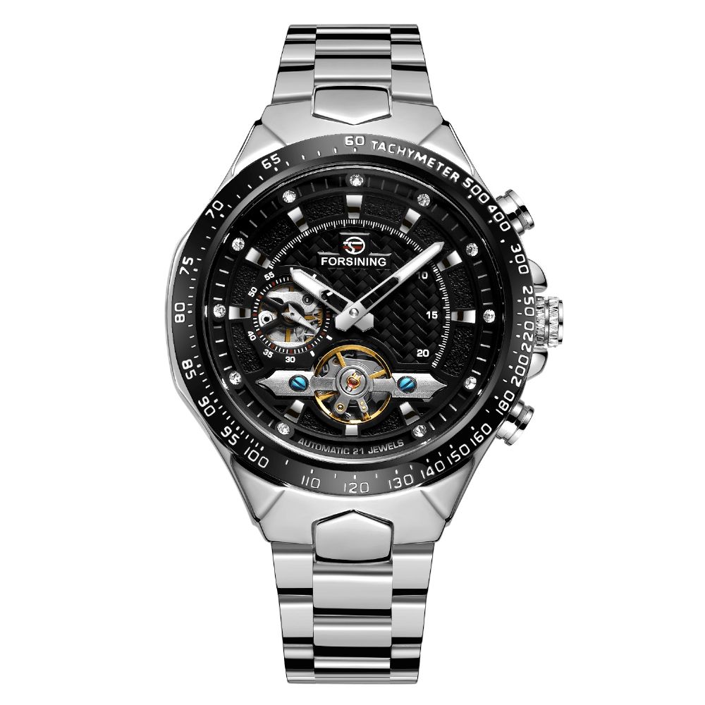 Forsining Fsg8204 Mode Heren Automatisch Horloge Lichtgevend Display Waterdicht Roestvrij Stalen Band Mechanisch Horloge