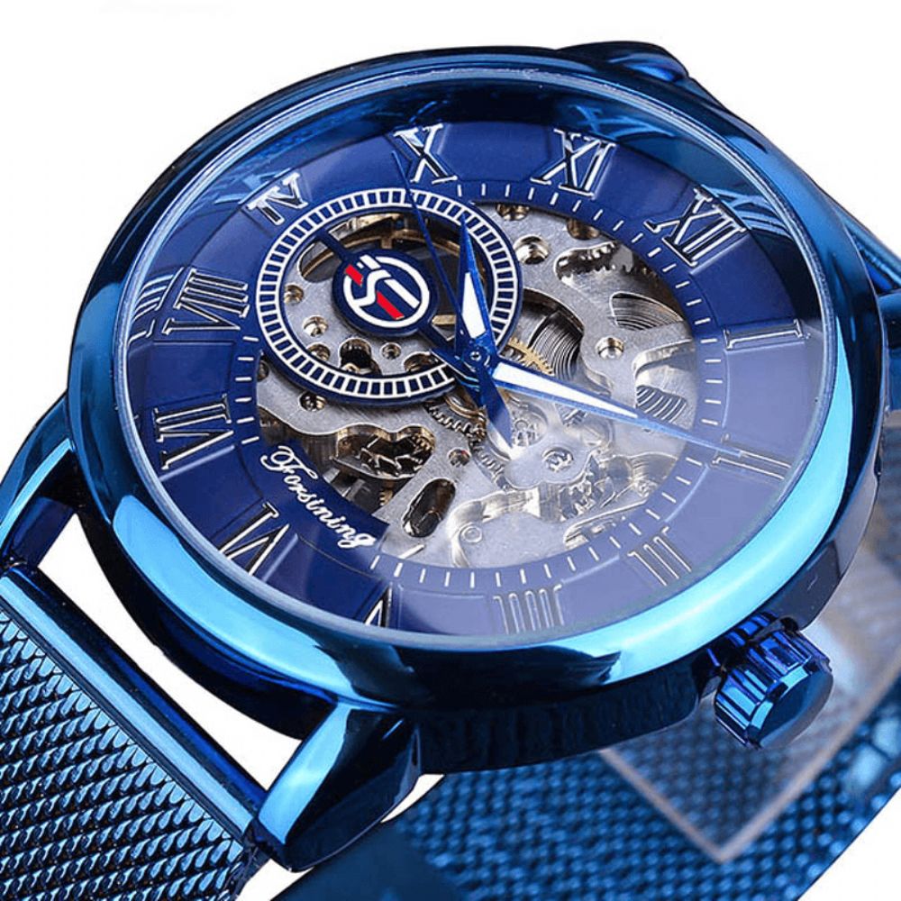 Forsining Gmt1040 Mode Heren Automatisch Horloge Lichtgevende Display Transparant Mesh Mechanisch Horloge