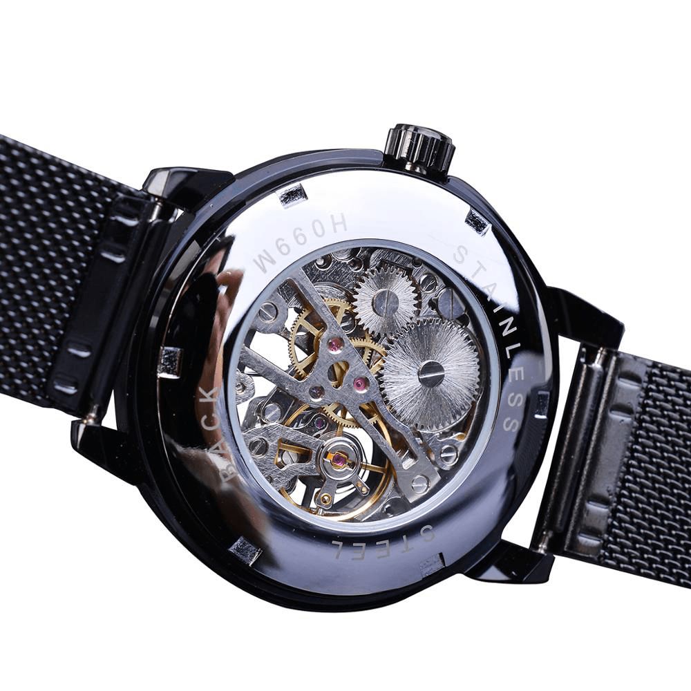 Forsining Gmt1040 Mode Heren Automatisch Horloge Lichtgevende Display Transparant Mesh Mechanisch Horloge