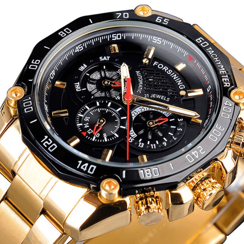 Forsining Gmt1138 Mode Herenhorloge Lichtgevende Datum Weekweergave Waterdicht Mechanisch Horloge