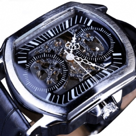 Forsining Gmt911 Mode Herenhorloge Hollow Graveren Ontwerp Lederen Band Mechanisch Horloge