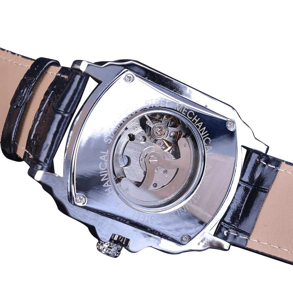 Forsining Gmt911 Mode Herenhorloge Hollow Graveren Ontwerp Lederen Band Mechanisch Horloge